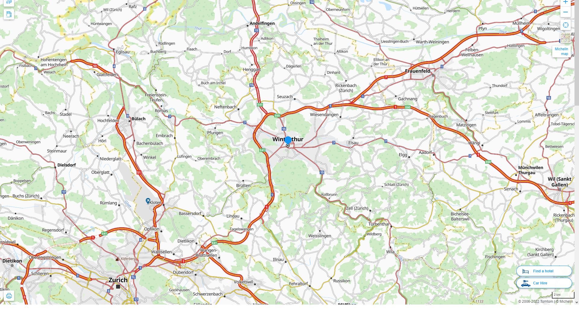 Winterthur Highway and Road Map